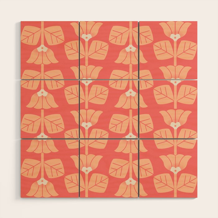 Retro Peach Blossoms Pattern Wood Wall Art Gallery Image 1