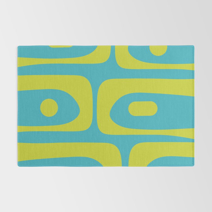 Mid Century Modern Piquet Abstract Pattern in Bright Lime Green and Turquoise Rug Gallery Image 2