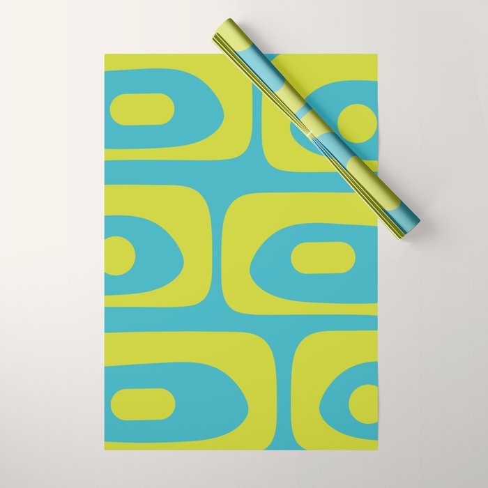 Mid Century Modern Piquet Abstract Pattern in Bright Lime Green and Turquoise Wrapping Paper Gallery Image 1