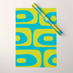 Mid Century Modern Piquet Abstract Pattern in Bright Lime Green and Turquoise Wrapping Paper Gallery Image 1