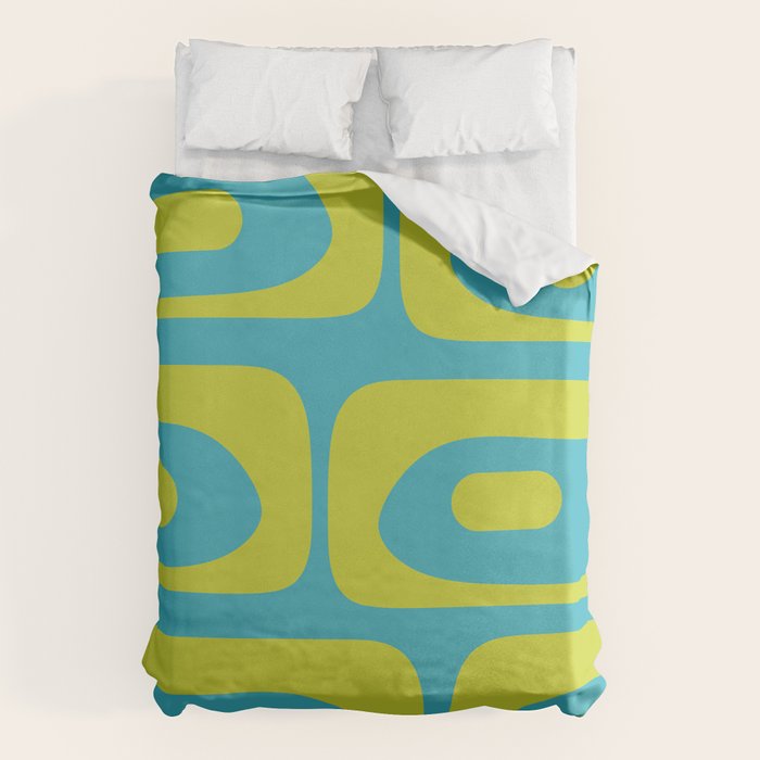 Mid Century Modern Piquet Abstract Pattern in Bright Lime Green and Turquoise Duvet Cover Gallery Image 1