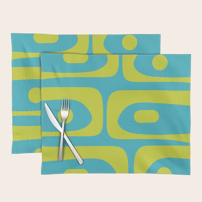 Mid Century Modern Piquet Abstract Pattern in Bright Lime Green and Turquoise Placemat Gallery Image 1