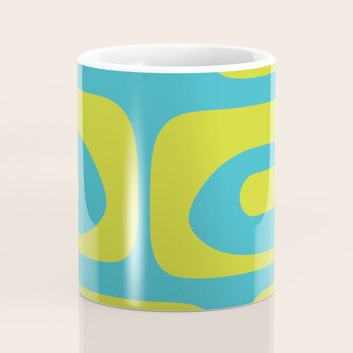 Mid Century Modern Piquet Abstract Pattern in Bright Lime Green and Turquoise Coffee Mug Gallery Image 4