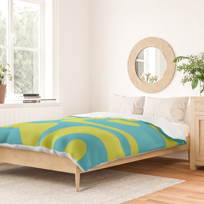 Mid Century Modern Piquet Abstract Pattern in Bright Lime Green and Turquoise Duvet Cover Gallery Image 2
