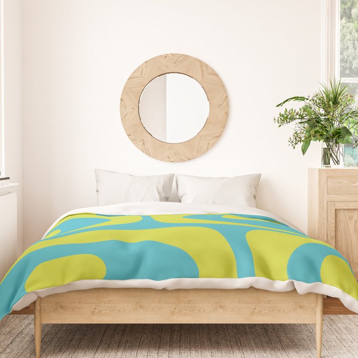 Mid Century Modern Piquet Abstract Pattern in Bright Lime Green and Turquoise Duvet Cover Gallery Image 3