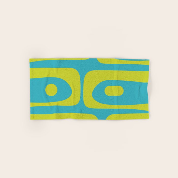 Mid Century Modern Piquet Abstract Pattern in Bright Lime Green and Turquoise Bath Towel Gallery Image 1