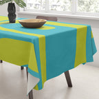 Mid Century Modern Piquet Abstract Pattern in Bright Lime Green and Turquoise Tablecloth Gallery Image 3