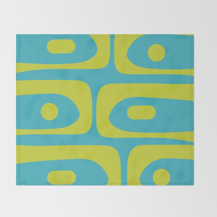 Mid Century Modern Piquet Abstract Pattern in Bright Lime Green and Turquoise Throw Blanket Gallery Image 2