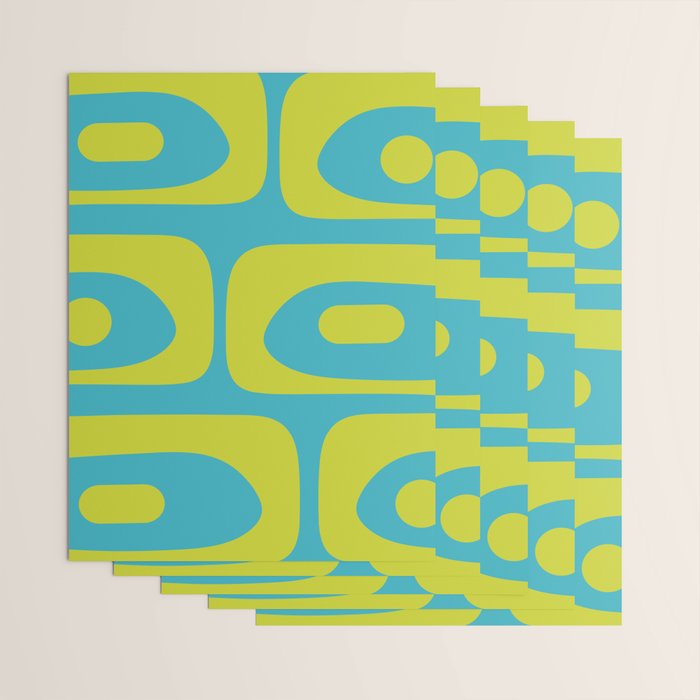 Mid Century Modern Piquet Abstract Pattern in Bright Lime Green and Turquoise Wrapping Paper Gallery Image 3