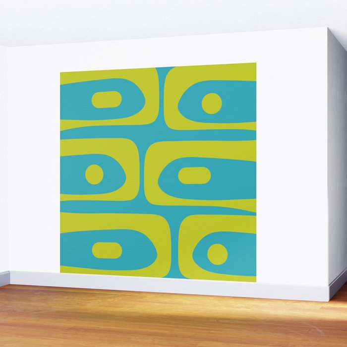 Mid Century Modern Piquet Abstract Pattern in Bright Lime Green and Turquoise Wall Mural Gallery Image 2