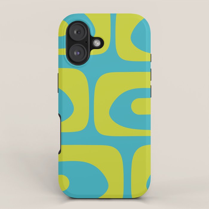 Mid Century Modern Piquet Abstract Pattern in Bright Lime Green and Turquoise iPhone Case Gallery Image 1
