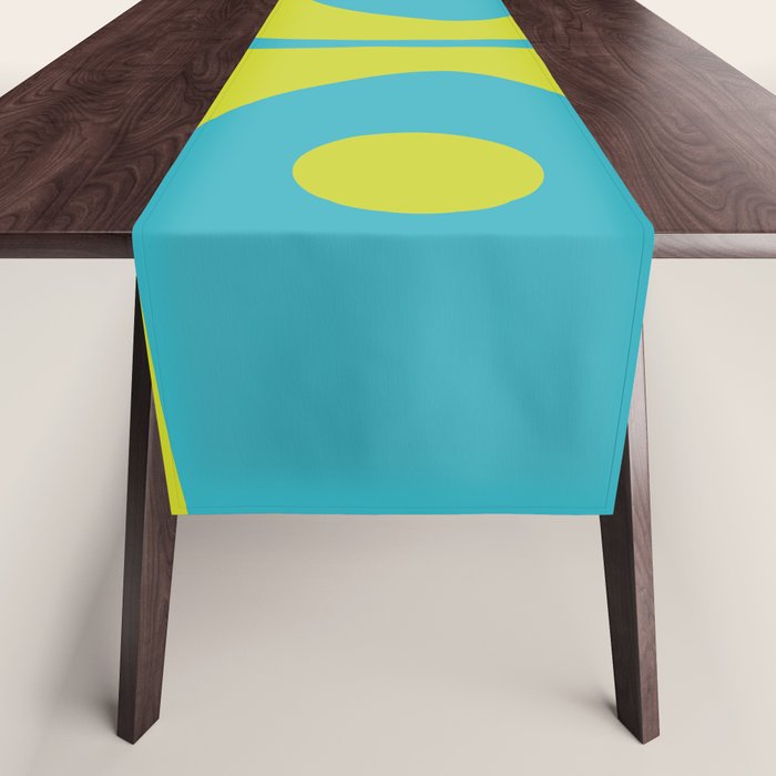 Mid Century Modern Piquet Abstract Pattern in Bright Lime Green and Turquoise Table Runner Gallery Image 1