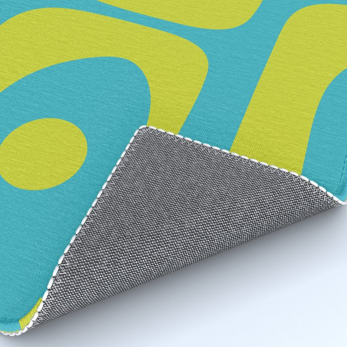 Mid Century Modern Piquet Abstract Pattern in Bright Lime Green and Turquoise Rug Gallery Image 4