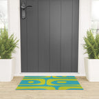 Mid Century Modern Piquet Abstract Pattern in Bright Lime Green and Turquoise Welcome Mat Gallery Image 3