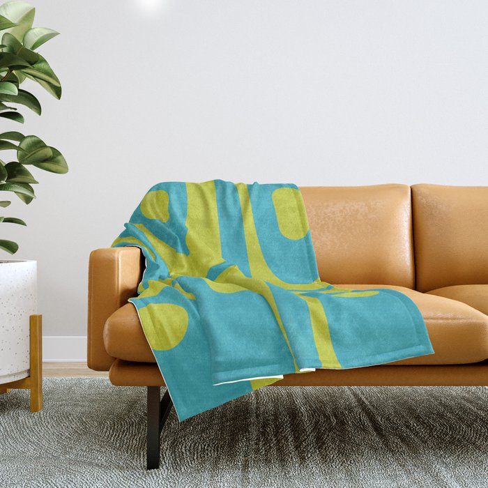 Mid Century Modern Piquet Abstract Pattern in Bright Lime Green and Turquoise Throw Blanket Gallery Image 1