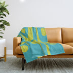 Mid Century Modern Piquet Abstract Pattern in Bright Lime Green and Turquoise Throw Blanket Gallery Image 1