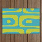 Mid Century Modern Piquet Abstract Pattern in Bright Lime Green and Turquoise Outdoor Rug Gallery Image 1