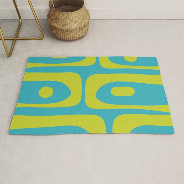 Mid Century Modern Piquet Abstract Pattern in Bright Lime Green and Turquoise Rug Gallery Image 1