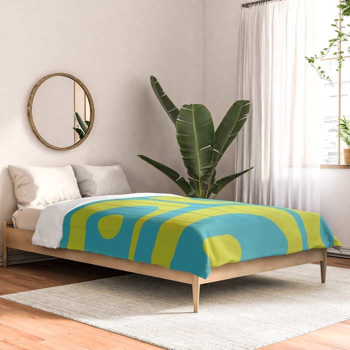Mid Century Modern Piquet Abstract Pattern in Bright Lime Green and Turquoise Comforter Gallery Image 2