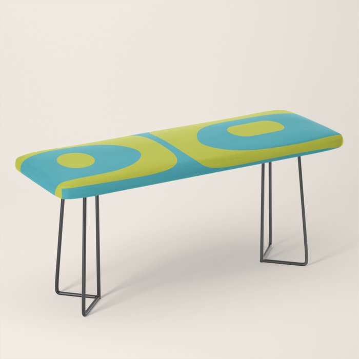 Mid Century Modern Piquet Abstract Pattern in Bright Lime Green and Turquoise Bench Gallery Image 1