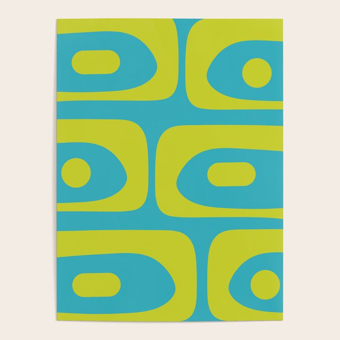 Mid Century Modern Piquet Abstract Pattern in Bright Lime Green and Turquoise Poster Gallery Image 4