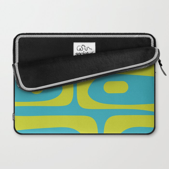 Mid Century Modern Piquet Abstract Pattern in Bright Lime Green and Turquoise Laptop Sleeve Gallery Image 2
