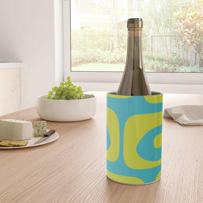 Mid Century Modern Piquet Abstract Pattern in Bright Lime Green and Turquoise Wine Chiller Gallery Image 4