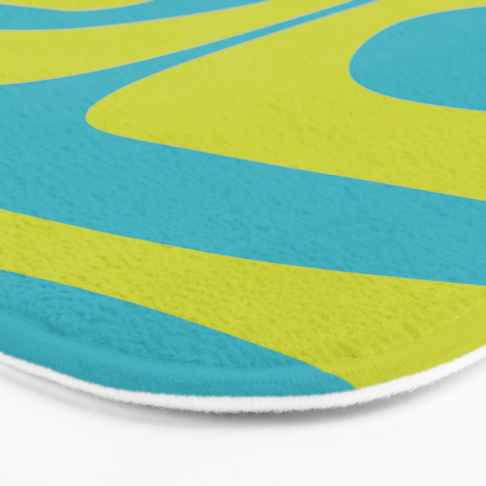 Mid Century Modern Piquet Abstract Pattern in Bright Lime Green and Turquoise Bath Mat Gallery Image 3