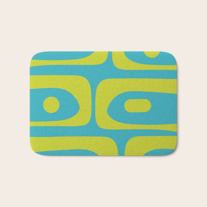 Mid Century Modern Piquet Abstract Pattern in Bright Lime Green and Turquoise Bath Mat Gallery Image 1