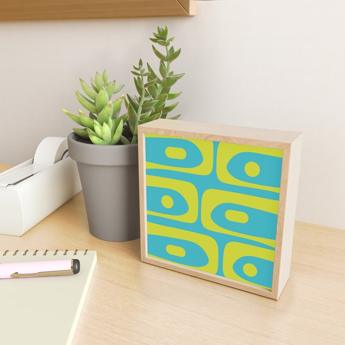 Mid Century Modern Piquet Abstract Pattern in Bright Lime Green and Turquoise Mini Art Print Gallery Image 2