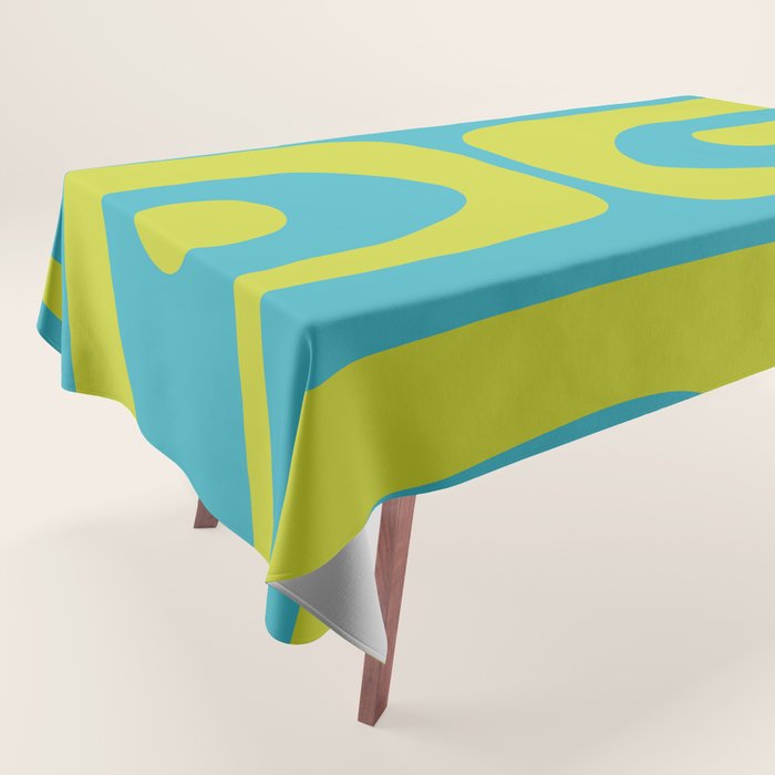 Mid Century Modern Piquet Abstract Pattern in Bright Lime Green and Turquoise Tablecloth Gallery Image 1