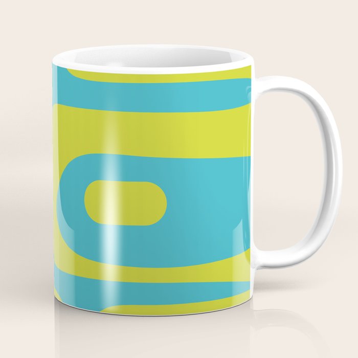 Mid Century Modern Piquet Abstract Pattern in Bright Lime Green and Turquoise Coffee Mug Gallery Image 1