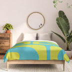 Mid Century Modern Piquet Abstract Pattern in Bright Lime Green and Turquoise Comforter Gallery Image 3