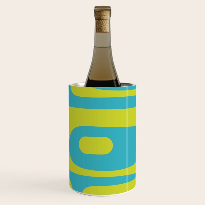 Mid Century Modern Piquet Abstract Pattern in Bright Lime Green and Turquoise Wine Chiller Gallery Image 3