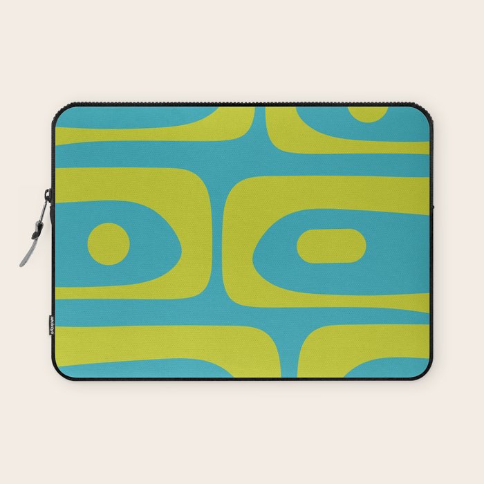 Mid Century Modern Piquet Abstract Pattern in Bright Lime Green and Turquoise Laptop Sleeve Gallery Image 1