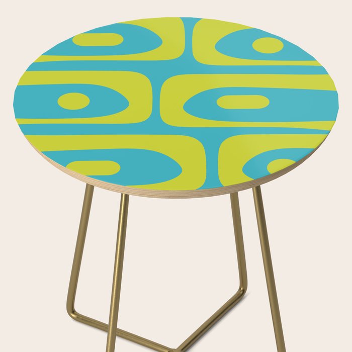 Mid Century Modern Piquet Abstract Pattern in Bright Lime Green and Turquoise Side Table Gallery Image 2