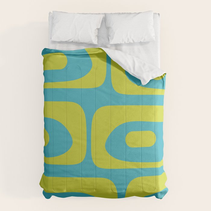 Mid Century Modern Piquet Abstract Pattern in Bright Lime Green and Turquoise Comforter Gallery Image 6