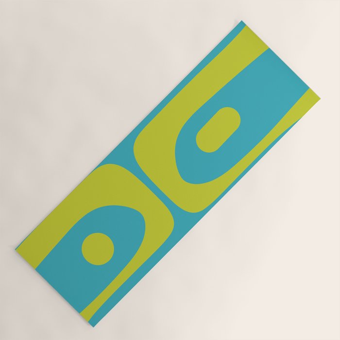 Mid Century Modern Piquet Abstract Pattern in Bright Lime Green and Turquoise Yoga Mat Gallery Image 1