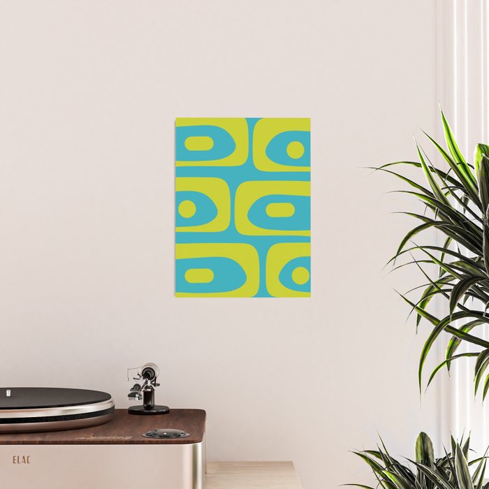 Mid Century Modern Piquet Abstract Pattern in Bright Lime Green and Turquoise Poster Gallery Image 2