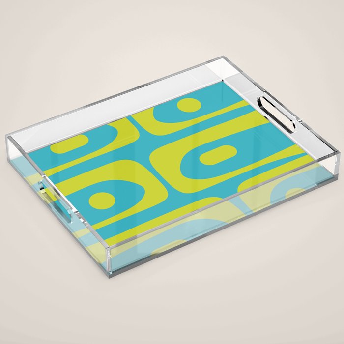 Mid Century Modern Piquet Abstract Pattern in Bright Lime Green and Turquoise Acrylic Tray Gallery Image 1
