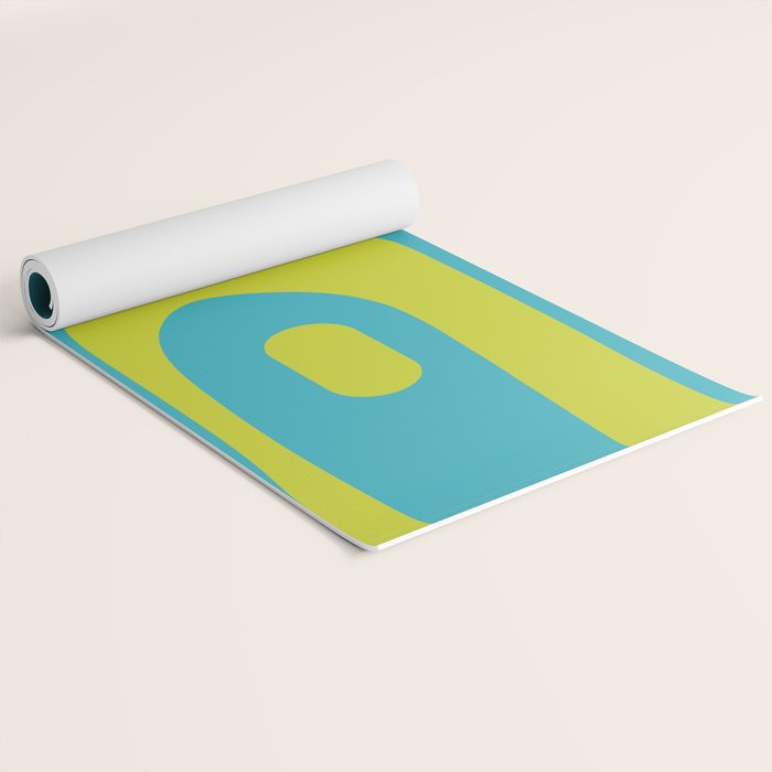 Mid Century Modern Piquet Abstract Pattern in Bright Lime Green and Turquoise Yoga Mat Gallery Image 2