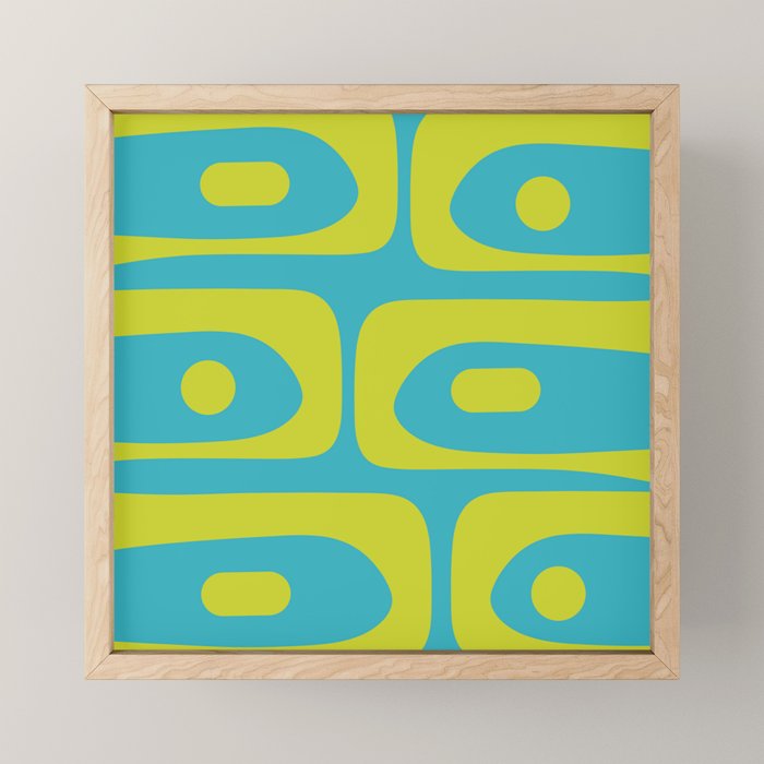 Mid Century Modern Piquet Abstract Pattern in Bright Lime Green and Turquoise Mini Art Print Gallery Image 1