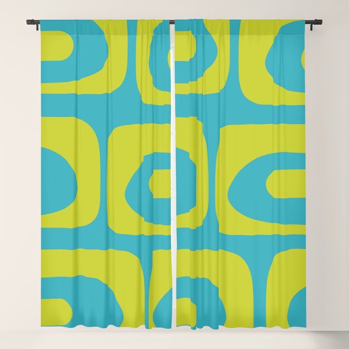 Mid Century Modern Piquet Abstract Pattern in Bright Lime Green and Turquoise Window Curtain Gallery Image 5