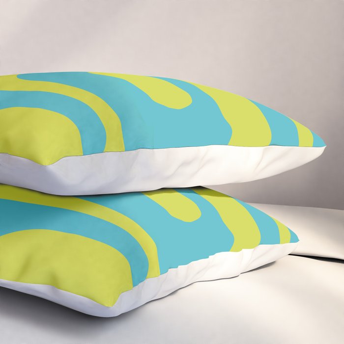 Mid Century Modern Piquet Abstract Pattern in Bright Lime Green and Turquoise Pillow Sham Gallery Image 3