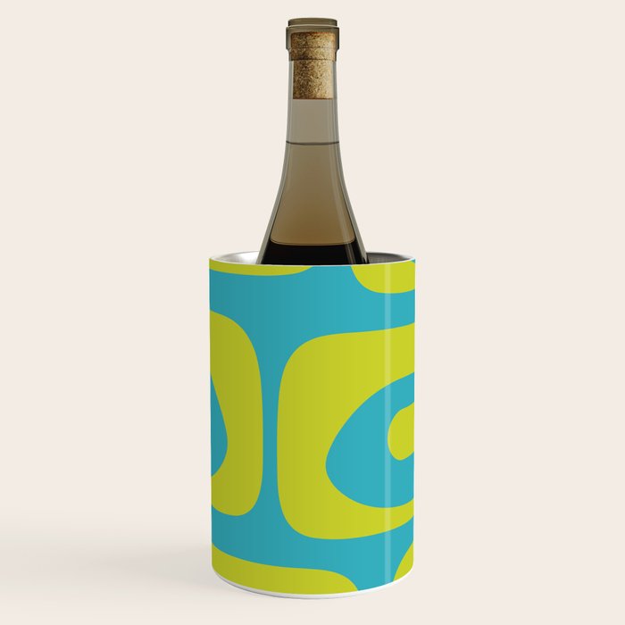 Mid Century Modern Piquet Abstract Pattern in Bright Lime Green and Turquoise Wine Chiller Gallery Image 1