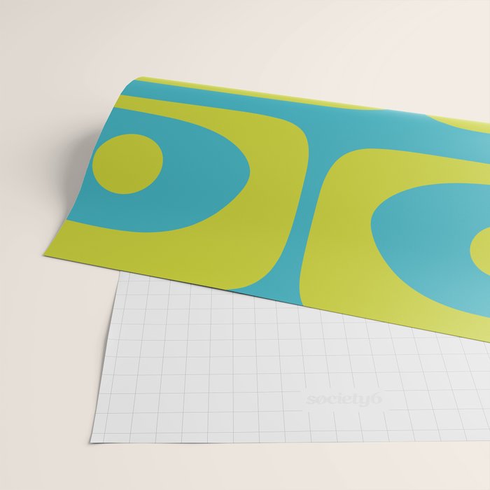 Mid Century Modern Piquet Abstract Pattern in Bright Lime Green and Turquoise Wrapping Paper Gallery Image 2