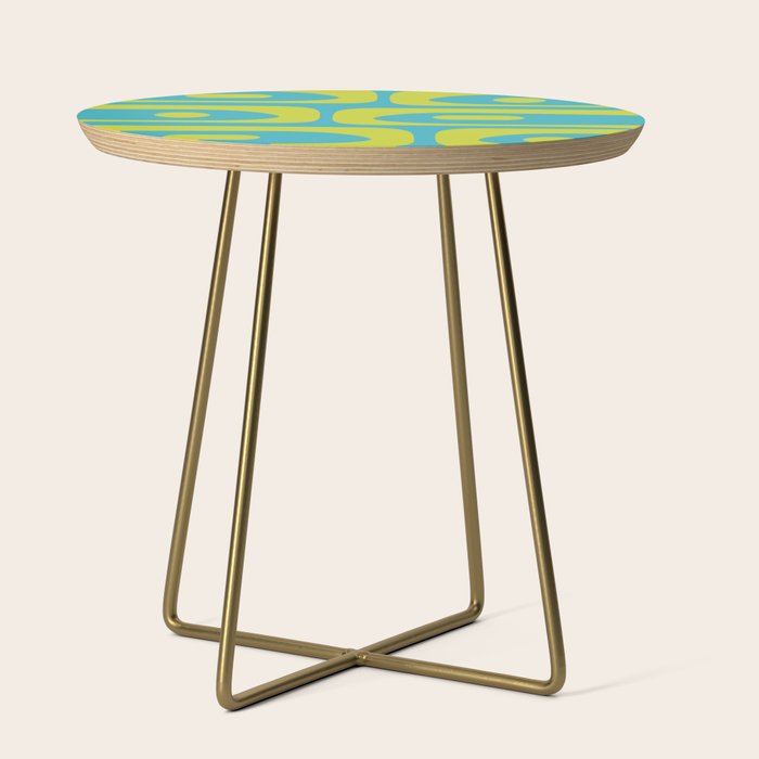 Mid Century Modern Piquet Abstract Pattern in Bright Lime Green and Turquoise Side Table Gallery Image 1