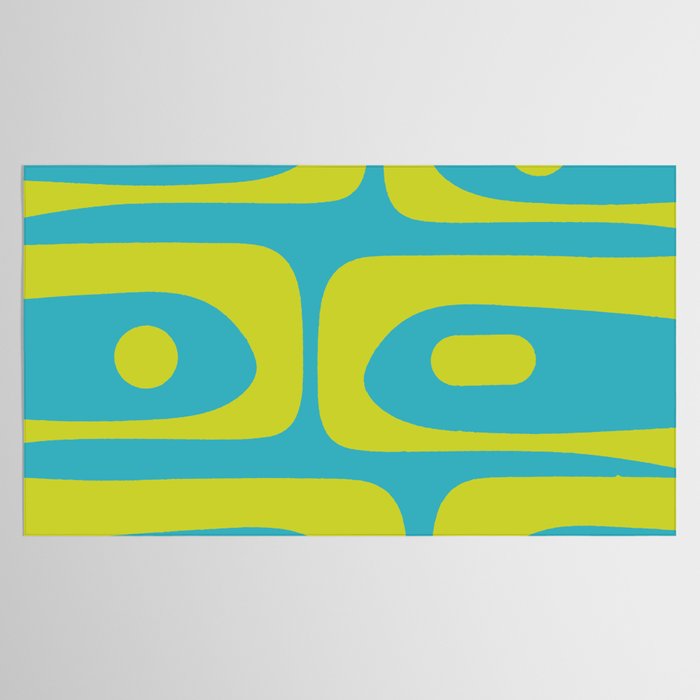 Mid Century Modern Piquet Abstract Pattern in Bright Lime Green and Turquoise Tablecloth Gallery Image 2
