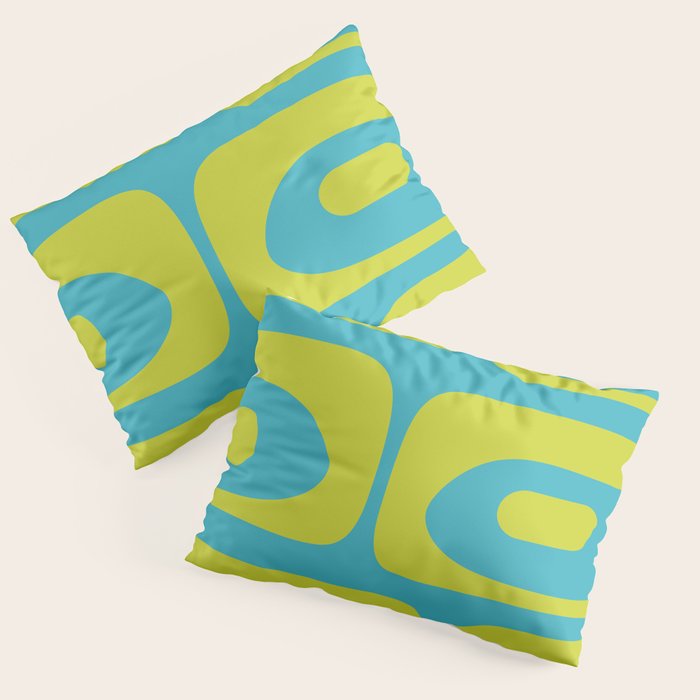 Mid Century Modern Piquet Abstract Pattern in Bright Lime Green and Turquoise Pillow Sham Gallery Image 3