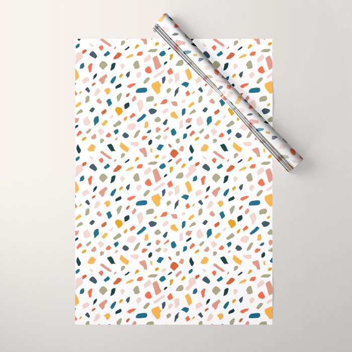 Terrazzo, Abstract Quirky Shapes Bohemian Modern Pattern Confetti Celebration Random Colorful Shapes Wrapping Paper Gallery Image 1